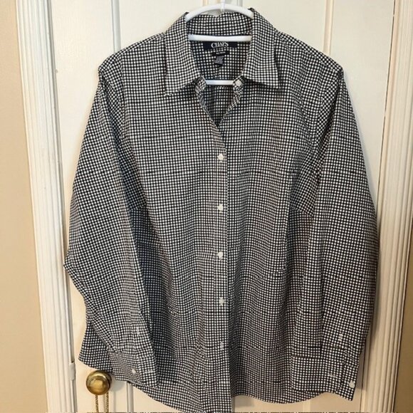 CHAPS WOMEN'S BUTTONDOWN LS SHIRT, BLACK & WHITE GINGHAM CHECK, 1X, LIKE NEW - Picture 1 of 2